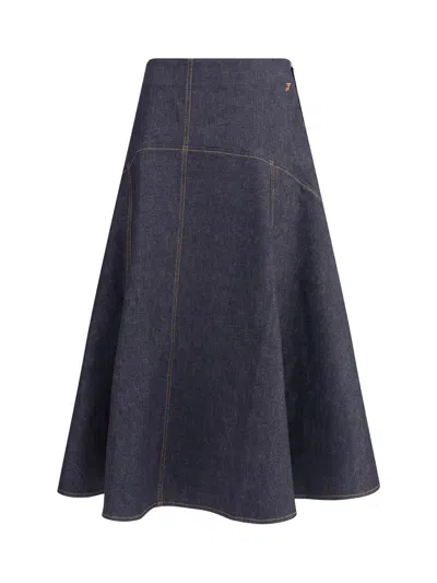 Jacquemus Women Denim Midi Skirt In Blue