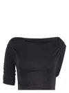 Jacquemus Draped One-shoulder Ruched Crop Top In Black