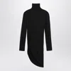 Jacquemus Short Dress With Asymmetric Hem And Ruched Detailing In Black