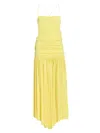 Jacquemus Yellow Dress With Straight Neckline And Gathered Waist In Tech Fabric Woman In Yellow