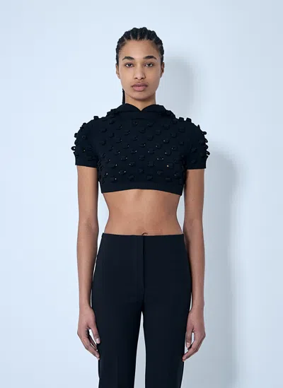 Jacquemus Women Hooded Open-knit Crop Top In Blue