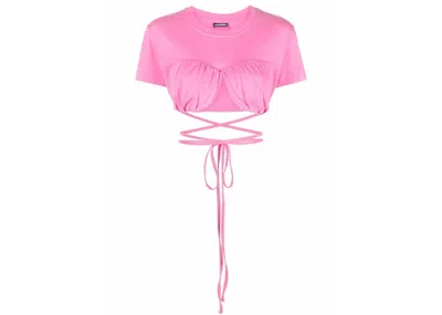 Pre-owned Jacquemus Women's   Wraparound Cropped T-shirt T-shirt In Pink