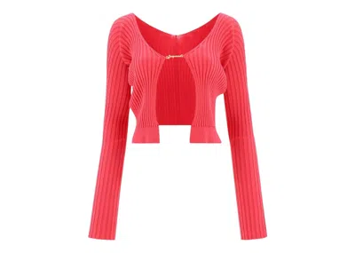 Pre-owned Jacquemus Women's  La Maille Pralu Longue Seamless Charm Logo Cardigan In Pink