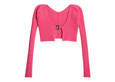 Pre-owned Jacquemus Women's  La Maille Pralu Micro Charm Logo Cardigan In Pink