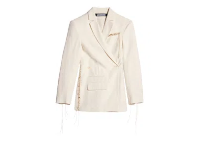 Pre-owned Jacquemus Women's  La Veste Tibau Brodee Embroidered Doublebreasted Jacket In Off/white