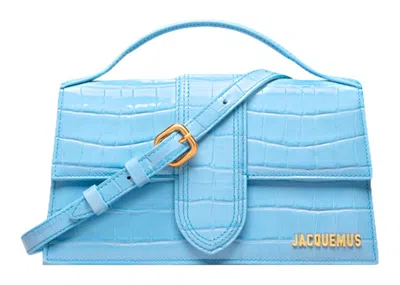 Pre-owned Jacquemus Women's  Le Grand Bambino Crossbody Flap Bag Croco Embossed In Gradient Blue