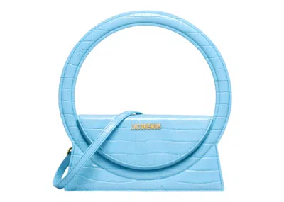 Pre-owned Jacquemus Women's  Le Sac Rond Circle Purse Croco Embossed In Blue