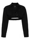 Jacquemus Black Textured Cotton Stretch Shirt With Drop Shoulder And Elasticated Hem In Black