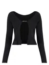 Jacquemus 'la Maille Pralu Longue' Black Ribbed Cardigan With Logo Charm Woman In Black