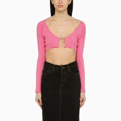 Jacquemus Women's La Maille Pralu Pink Cropped Cardigan