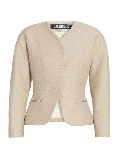 Jacquemus Women's La Ovalo Petite Cotton-linen Blazer In White