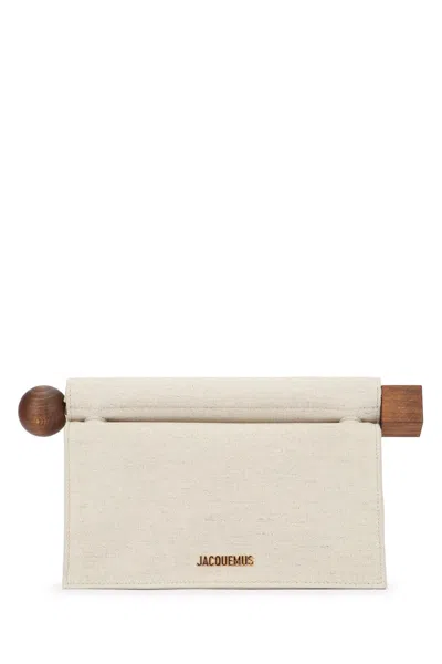 Jacquemus Rectangular Clutch Bag Wooden Handle In Neutral
