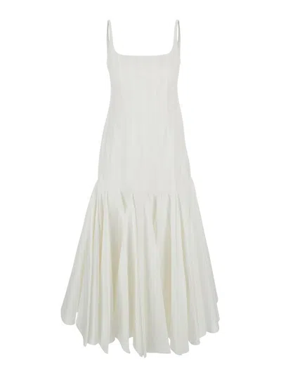 Jacquemus Women 'la Robe Agave' White Sleeveless Long Dress With Square Neck And Flared Hem In Cotto