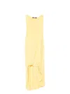 Jacquemus Draped Yellow Mini Dress With Unique Hem Knot