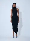 Jacquemus The Piazza Asymmetric Gathered Stretch-jersey Turtleneck Dress In Black