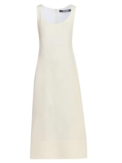 Jacquemus Women's La Tablier Linen-blend Midi-dress In White