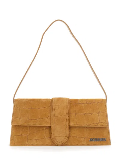 Jacquemus Women 'le Bambino' Beige Shoulder Bag With Logo Lettering On The Front And Embossed Crocod