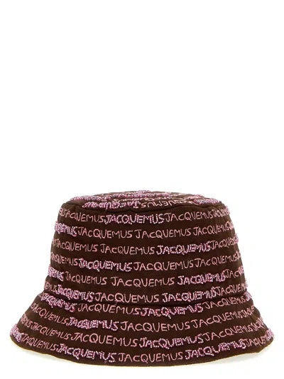 Jacquemus Logo-embroidered Bucket Hat In Brown