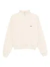 Jacquemus Cotton Fleece Sweatshirt With High Collar And Grosgrain Detail In Neutral
