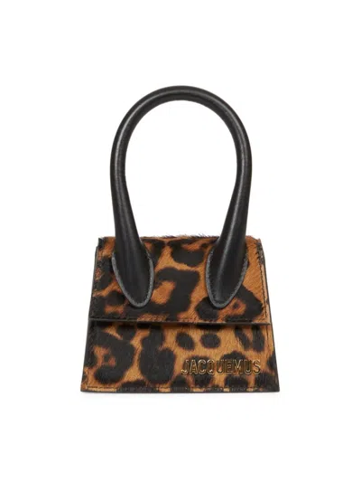 Jacquemus Women's Le Chiquito Leopard Calf Hair Top-handle Bag In Burgundy