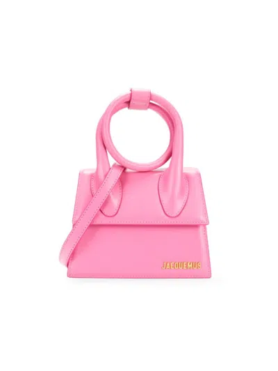 Jacquemus Women's Le Chiquito Noeud Leather Logo Top Handle Bag In Pink