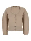 Jacquemus Le Gilet Doppio Beige Cardigan With Round Neck And Ribbed Trims In Wool Blend Stretch Woman In Brown