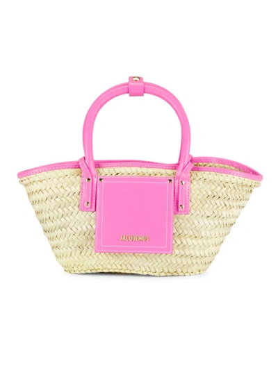 Jacquemus Women's Le Petit Panier Soli Wicker Basket Bag In Neon Pink
