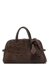 Jacquemus Le Petite Turisimo Knotted Croc-effect Suede Tote In Darkbrown