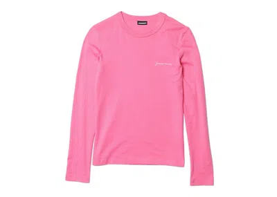 Pre-owned Jacquemus Women's Le T-shirt Brode Manches Longues T-shirt In Dark Pink