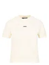 Jacquemus Gros Grain Crew Neck Cotton Blend Top In Nude & Neutrals