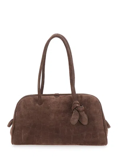 JACQUEMUS JACQUEMUS WOMEN 'LE TURISMO' BROWN HANDBAG WITH CROCODILE EFFECT AND LOGO EMBOSSED ON THE FRONT IN S