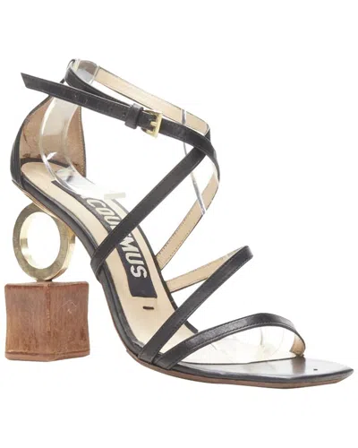 Pre-owned Jacquemus Women's Leather  Architectural Wood Block Ring Strappy Heel  (authentic Pre-loved