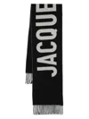 Jacquemus Logo Jacquard Fringed Edge Scarf In Black