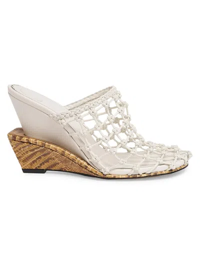 Jacquemus Women's Les Doubles 100mm Snakeskin-print Wedge-heel Mules In White