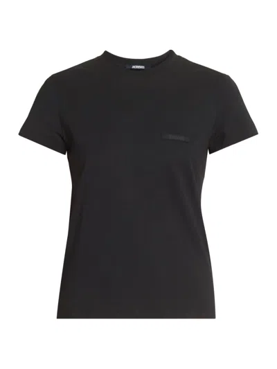 Jacquemus Womens Black Le T-shirt Grosgrain-logo Cotton-jersey T-shirt