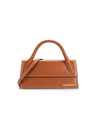 Jacquemus Women's Logo Leather Top Handle Bag In Brown