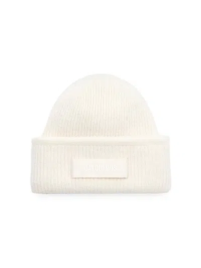Jacquemus Women's Logo Patch Wool-blend Beanie In White
