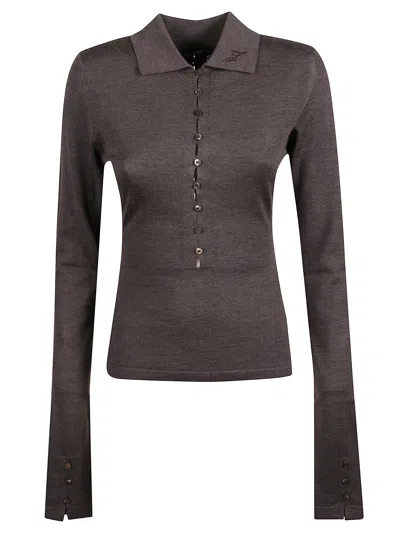 Jacquemus Women Long-sleeved Merino Wool Polo Shirt In Brown