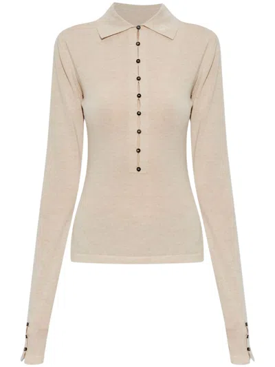 Jacquemus Women's Long-sleeve Knit Polo Top In Beige