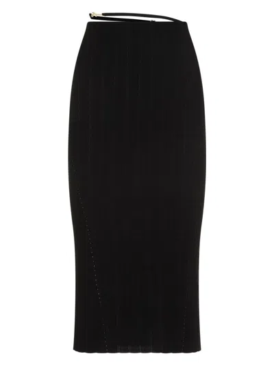 Jacquemus Waistband Skirt With Ribbed Texture And Metallic Detail In Black