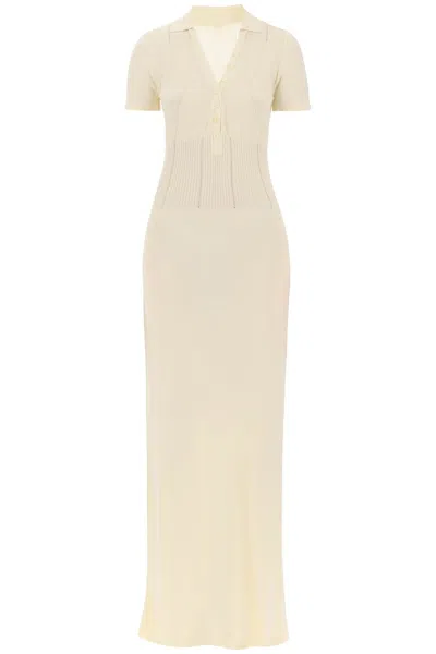 Jacquemus Yellow Short-sleeved Maxi Dress With V-neck And Cut-out Embroidery