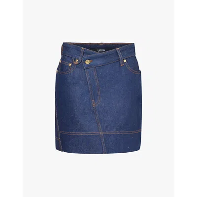 Jacquemus De-nimes Asymmetric-waistband Denim Mini Skirt In Navy/tabac