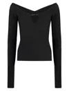 Jacquemus Black Long Sleeve Top With Logo Detail And Cut-out In Black