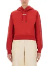 Jacquemus Cropped Hooded Drawstring Top In Red