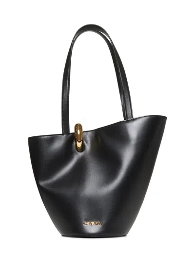 JACQUEMUS JACQUEMUS WOMEN SHOPPER 'LE BAMBOLA MOYEN' WITH ASYMMETRIC DESIGN AND LOGO ON THE FRONT IN BLACK LEA