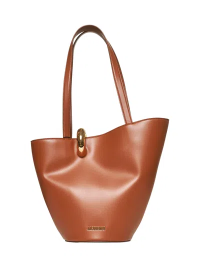 Jacquemus Women Shopper 'le Bambola Moyen' With Asymmetric Design And Logo On The Front In Brown Lea