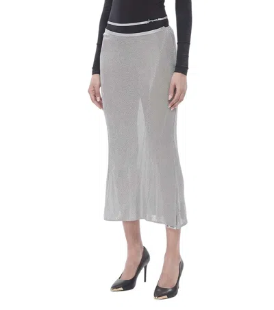 Jacquemus Women Silver Textured Midi Skirt In White