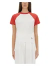 Jacquemus Raglan T-shirt With Red Sleeves And Subtle Logo In Multicolour
