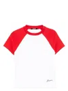 Jacquemus Raglan T-shirt With Red Sleeves And Subtle Logo In White