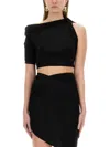 Jacquemus Draped One-shoulder Ruched Crop Top In Black